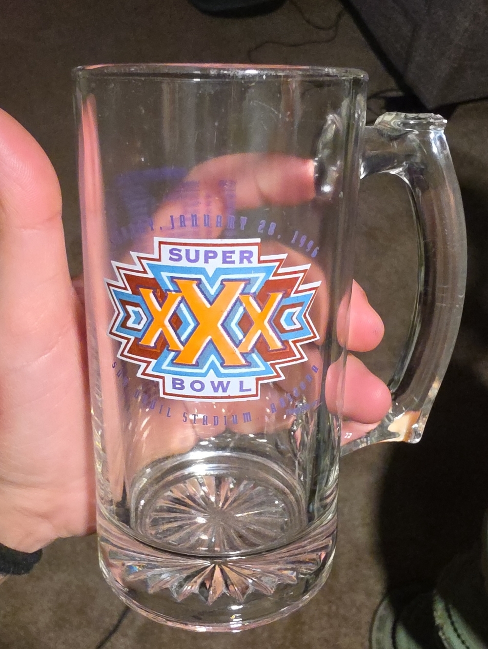 Vintage 90s Super Bowl XXX Glass Beer Mug